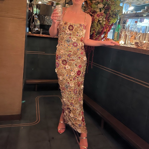 Floral Embellished Gold Dress - Picture 2 of 4